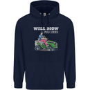 Will Mo the Lawn For Beer Funny Alcohol Mens 80% Cotton Hoodie Navy Blue