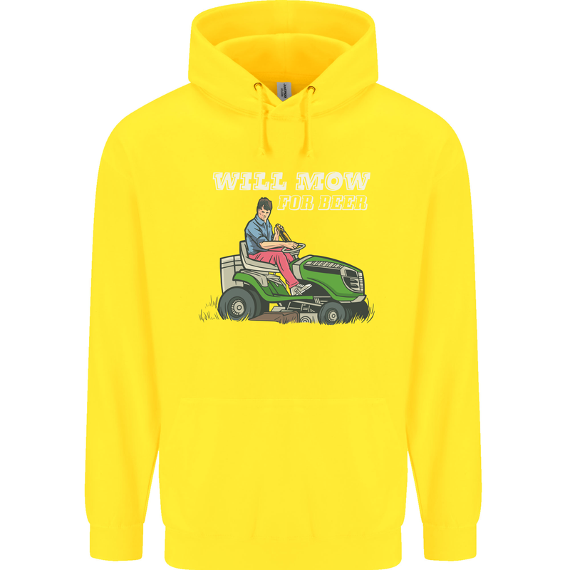 Will Mo the Lawn For Beer Funny Alcohol Mens 80% Cotton Hoodie Yellow