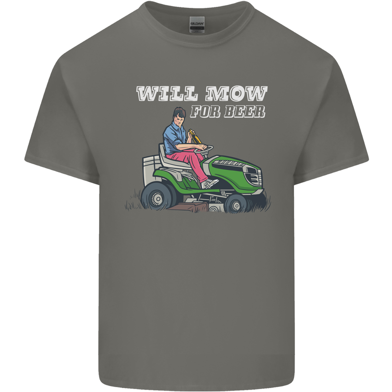 Will Mo the Lawn For Beer Funny Alcohol Mens Cotton T-Shirt Tee Top Charcoal