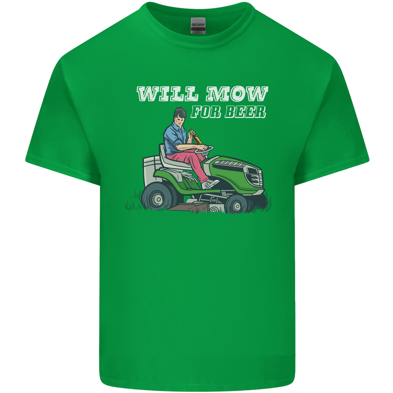 Will Mo the Lawn For Beer Funny Alcohol Mens Cotton T-Shirt Tee Top Irish Green