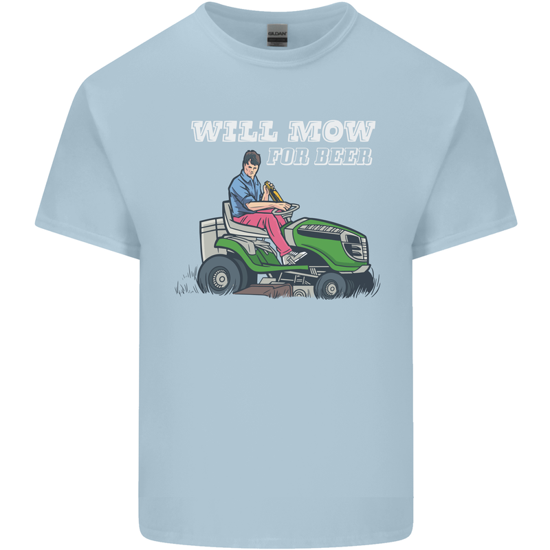 Will Mo the Lawn For Beer Funny Alcohol Mens Cotton T-Shirt Tee Top Light Blue