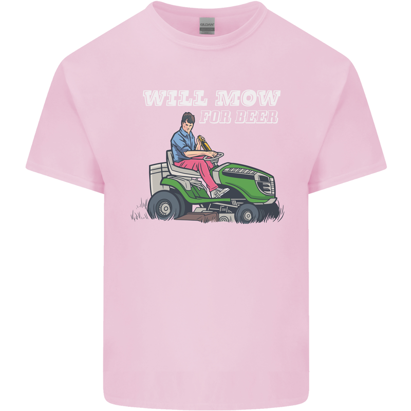 Will Mo the Lawn For Beer Funny Alcohol Mens Cotton T-Shirt Tee Top Light Pink