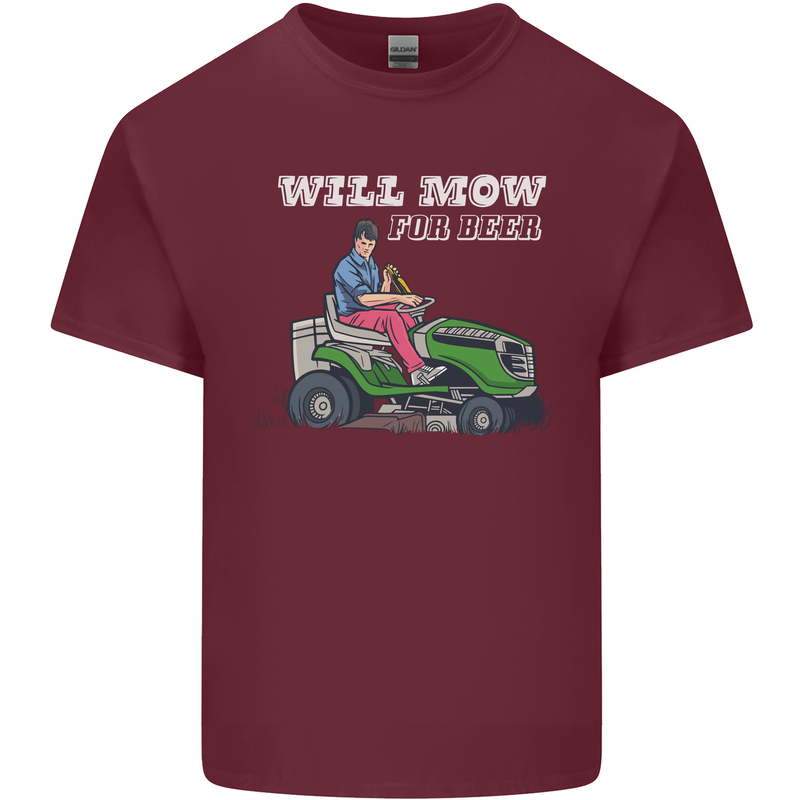 Will Mo the Lawn For Beer Funny Alcohol Mens Cotton T-Shirt Tee Top Maroon