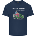 Will Mo the Lawn For Beer Funny Alcohol Mens Cotton T-Shirt Tee Top Navy Blue