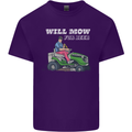 Will Mo the Lawn For Beer Funny Alcohol Mens Cotton T-Shirt Tee Top Purple