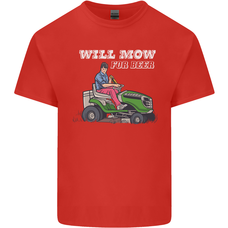 Will Mo the Lawn For Beer Funny Alcohol Mens Cotton T-Shirt Tee Top Red