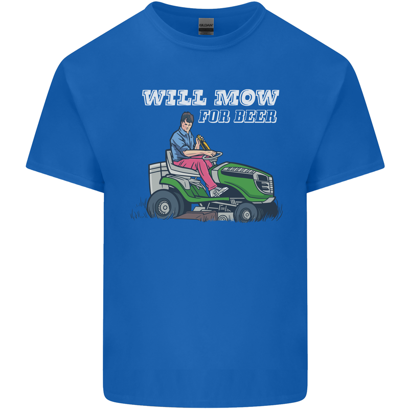 Will Mo the Lawn For Beer Funny Alcohol Mens Cotton T-Shirt Tee Top Royal Blue