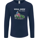 Will Mo the Lawn For Beer Funny Alcohol Mens Long Sleeve T-Shirt Navy Blue