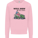 Will Mo the Lawn For Beer Funny Alcohol Mens Sweatshirt Jumper Light Pink