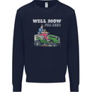 Will Mo the Lawn For Beer Funny Alcohol Mens Sweatshirt Jumper Navy Blue