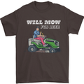 Will Mo the Lawn For Beer Funny Alcohol Mens T-Shirt Cotton Gildan Dark Chocolate