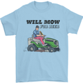 Will Mo the Lawn For Beer Funny Alcohol Mens T-Shirt Cotton Gildan Light Blue