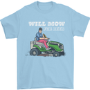 Will Mo the Lawn For Beer Funny Alcohol Mens T-Shirt Cotton Gildan Light Blue
