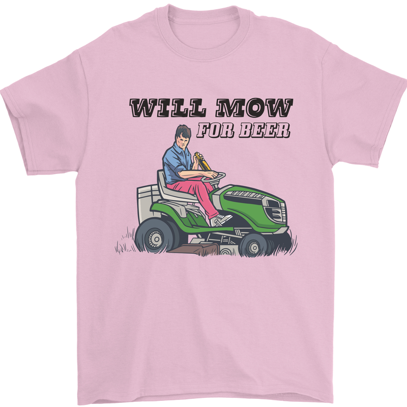 Will Mo the Lawn For Beer Funny Alcohol Mens T-Shirt Cotton Gildan Light Pink
