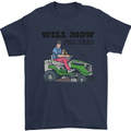 Will Mo the Lawn For Beer Funny Alcohol Mens T-Shirt Cotton Gildan Navy Blue