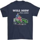Will Mo the Lawn For Beer Funny Alcohol Mens T-Shirt Cotton Gildan Navy Blue