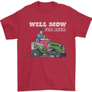 Will Mo the Lawn For Beer Funny Alcohol Mens T-Shirt Cotton Gildan Red