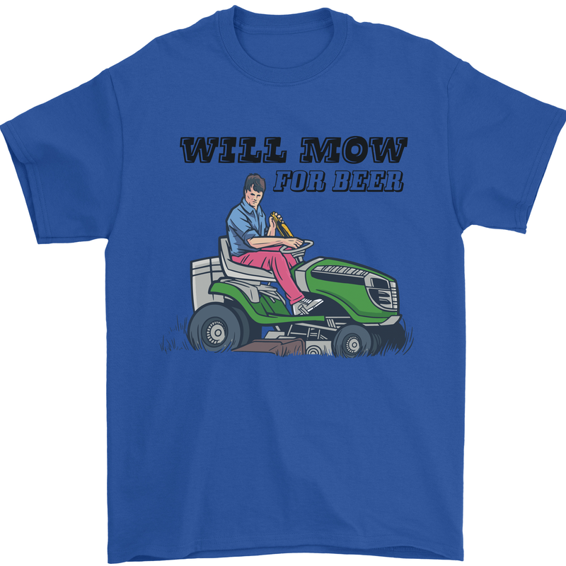 Will Mo the Lawn For Beer Funny Alcohol Mens T-Shirt Cotton Gildan Royal Blue