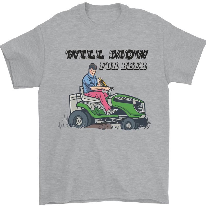 Will Mo the Lawn For Beer Funny Alcohol Mens T-Shirt Cotton Gildan Sports Grey