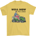 Will Mo the Lawn For Beer Funny Alcohol Mens T-Shirt Cotton Gildan Yellow