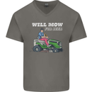 Will Mo the Lawn For Beer Funny Alcohol Mens V-Neck Cotton T-Shirt Charcoal