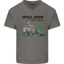 Will Mo the Lawn For Beer Funny Alcohol Mens V-Neck Cotton T-Shirt Charcoal