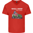 Will Mo the Lawn For Beer Funny Alcohol Mens V-Neck Cotton T-Shirt Red
