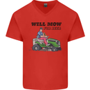 Will Mo the Lawn For Beer Funny Alcohol Mens V-Neck Cotton T-Shirt Red