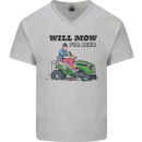 Will Mo the Lawn For Beer Funny Alcohol Mens V-Neck Cotton T-Shirt Sports Grey