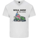 Will Mo the Lawn For Beer Funny Alcohol Mens V-Neck Cotton T-Shirt White
