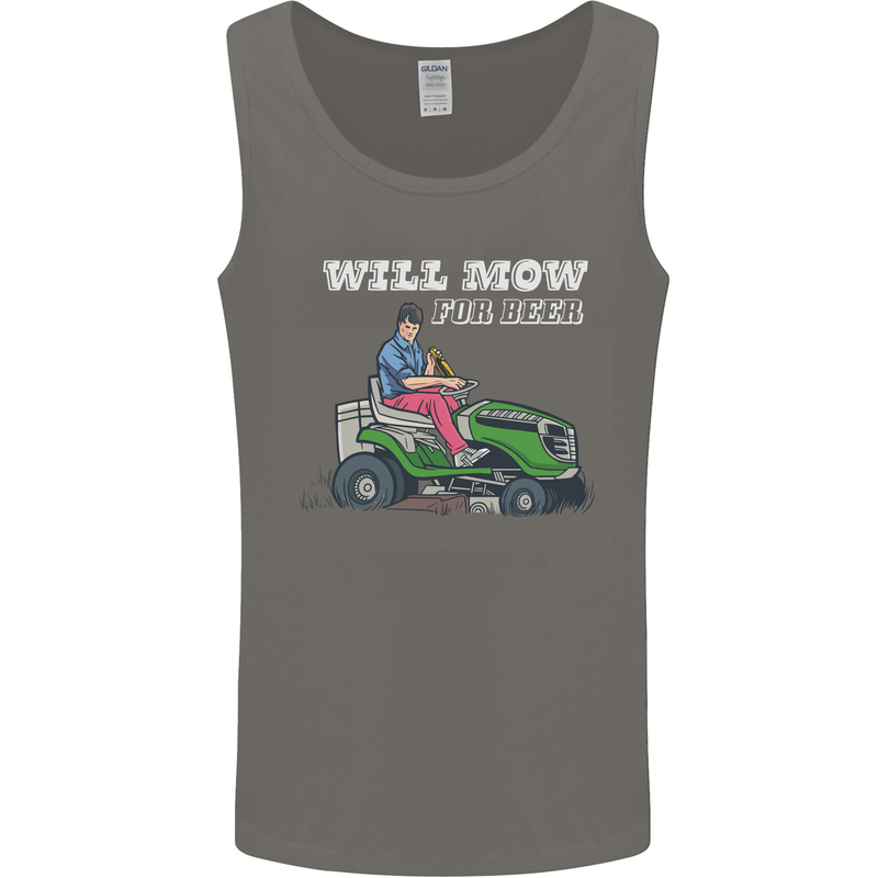 Will Mo the Lawn For Beer Funny Alcohol Mens Vest Tank Top Charcoal