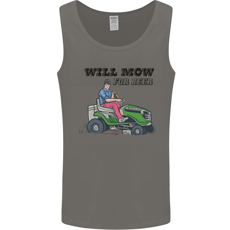 Will Mo the Lawn For Beer Funny Alcohol Mens Vest Tank Top Charcoal