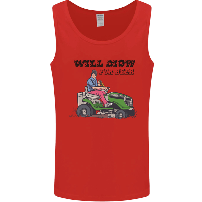 Will Mo the Lawn For Beer Funny Alcohol Mens Vest Tank Top Red