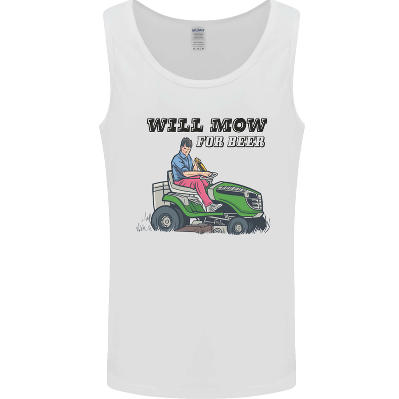 Will Mo the Lawn For Beer Funny Alcohol Mens Vest Tank Top White