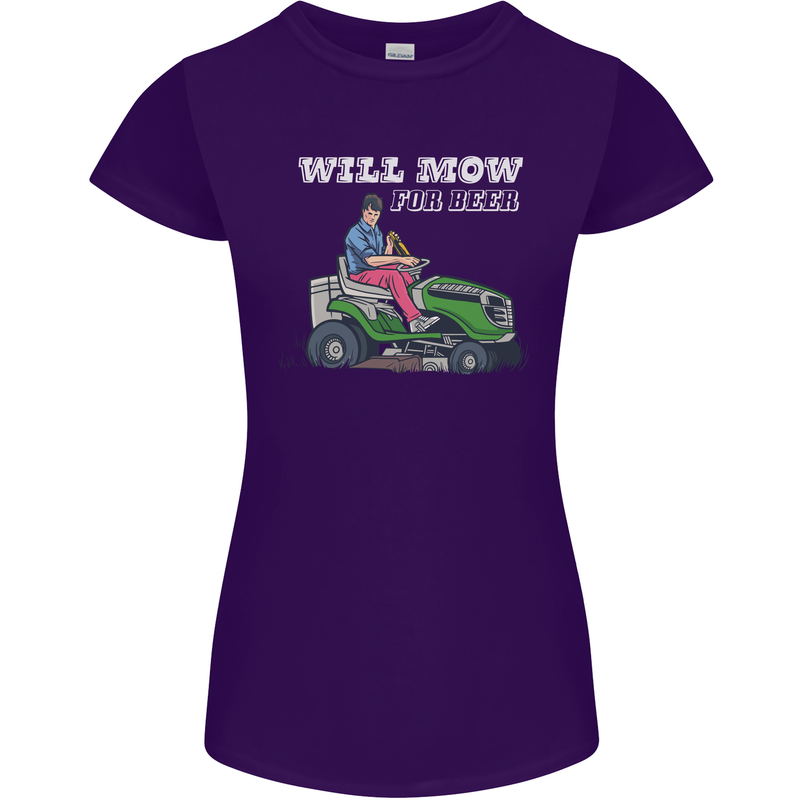 Will Mo the Lawn For Beer Funny Alcohol Womens Petite Cut T-Shirt Purple