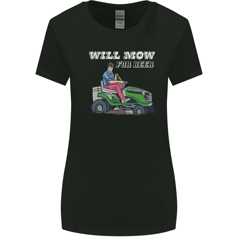Will Mo the Lawn For Beer Funny Alcohol Womens Wider Cut T-Shirt Black