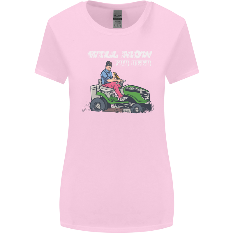 Will Mo the Lawn For Beer Funny Alcohol Womens Wider Cut T-Shirt Light Pink