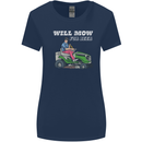 Will Mo the Lawn For Beer Funny Alcohol Womens Wider Cut T-Shirt Navy Blue