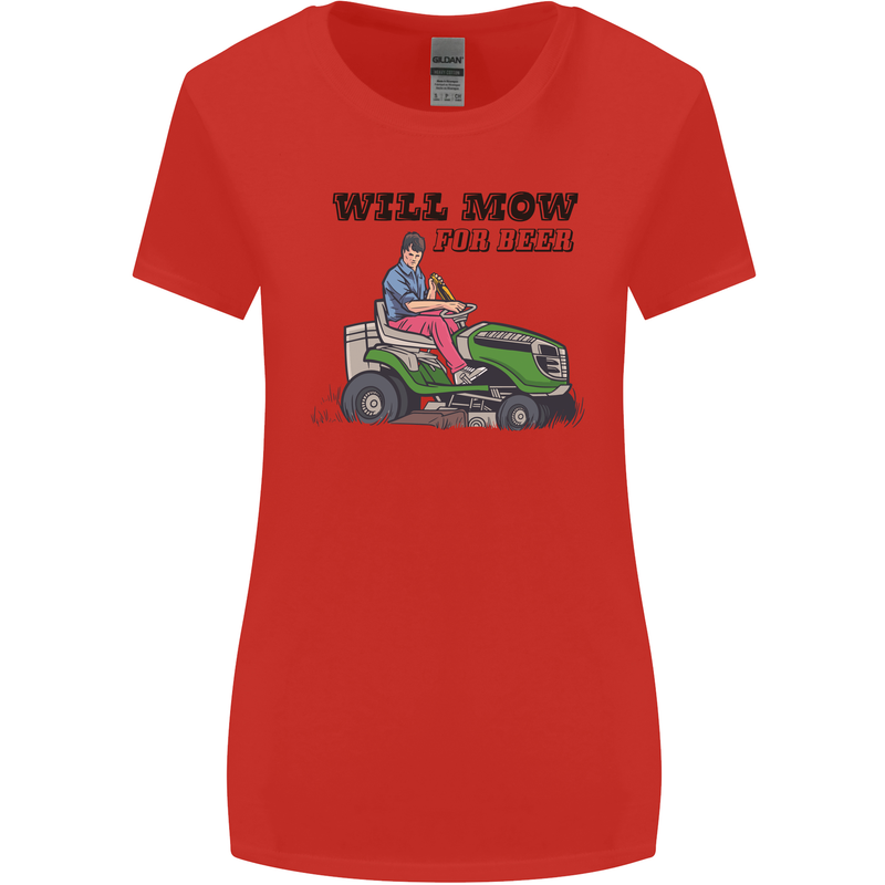 Will Mo the Lawn For Beer Funny Alcohol Womens Wider Cut T-Shirt Red