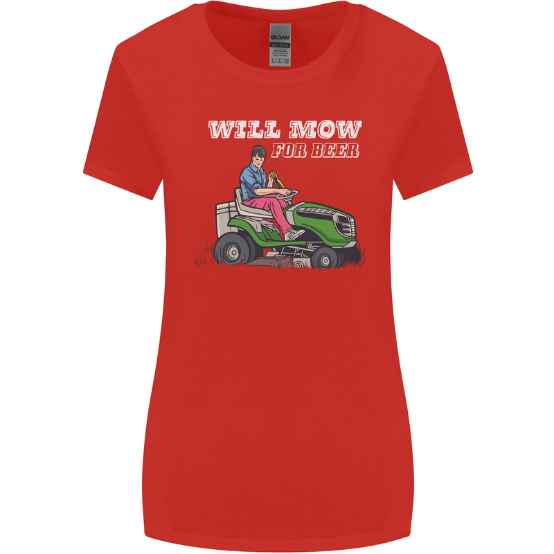 Will Mo the Lawn For Beer Funny Alcohol Womens Wider Cut T-Shirt Red