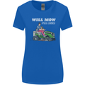 Will Mo the Lawn For Beer Funny Alcohol Womens Wider Cut T-Shirt Royal Blue