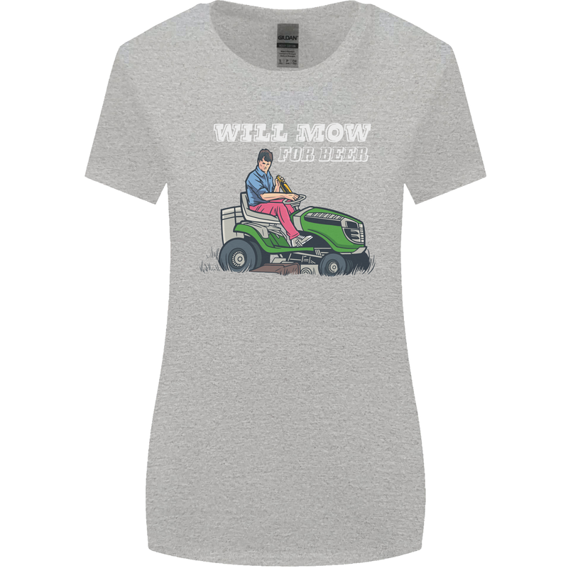 Will Mo the Lawn For Beer Funny Alcohol Womens Wider Cut T-Shirt Sports Grey