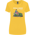 Will Mo the Lawn For Beer Funny Alcohol Womens Wider Cut T-Shirt Yellow