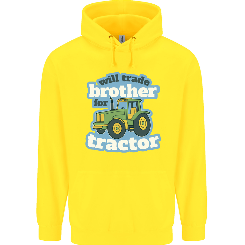 Will Trade Brother For Tractor Farming Childrens Kids Hoodie Yellow
