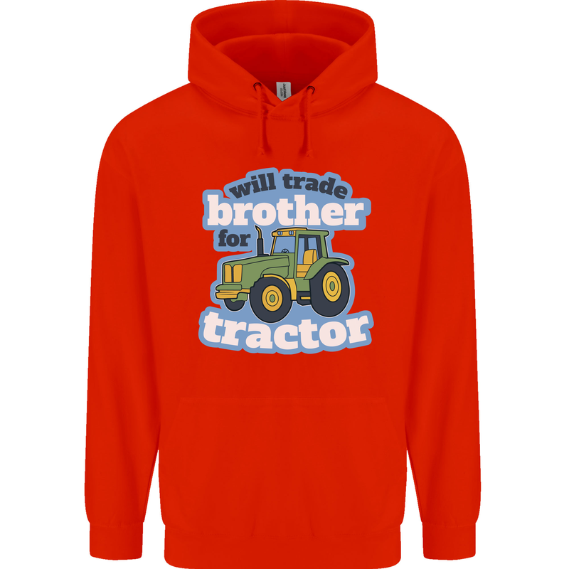 Will Trade Brother For Tractor Farming Mens 80% Cotton Hoodie Bright Red