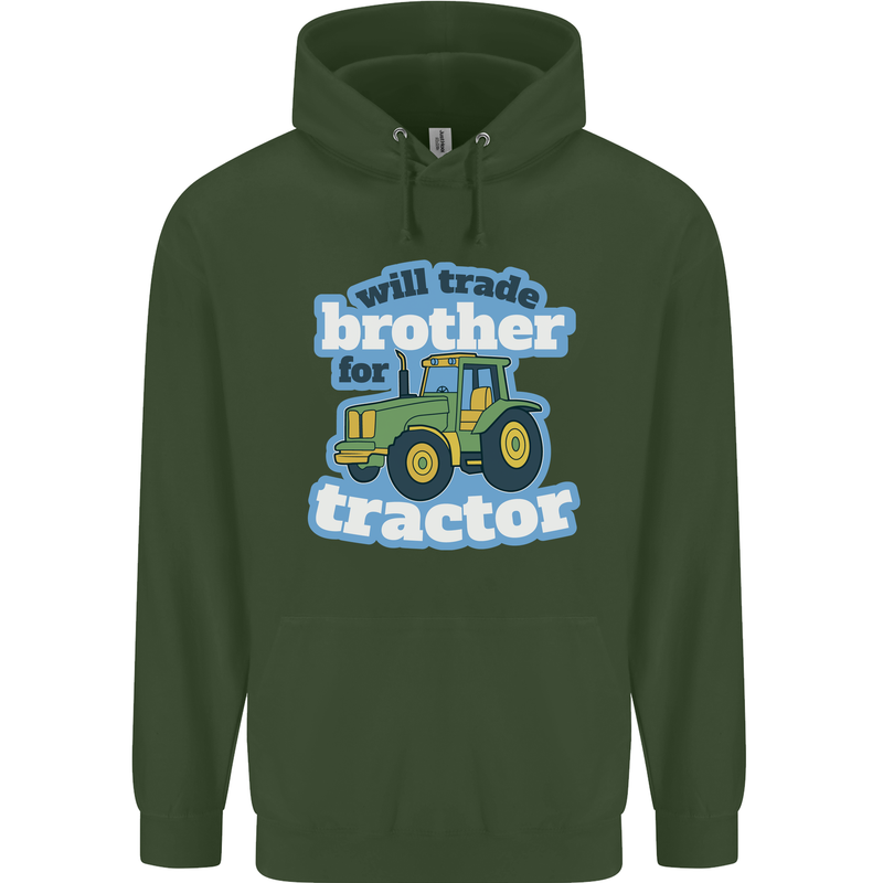 Will Trade Brother For Tractor Farming Mens 80% Cotton Hoodie Forest Green