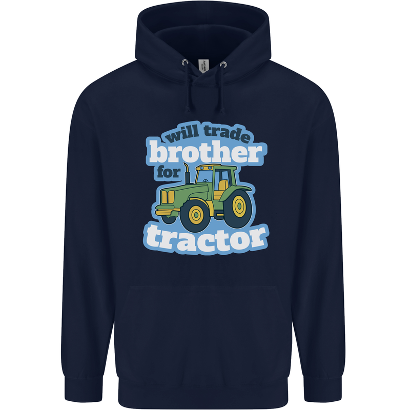 Will Trade Brother For Tractor Farming Mens 80% Cotton Hoodie Navy Blue