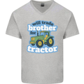 Will Trade Brother For Tractor Farming Mens V-Neck Cotton T-Shirt Sports Grey