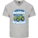 Will Trade Brother For Tractor Farming Mens V-Neck Cotton T-Shirt Sports Grey