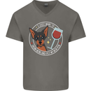 Wine With My Min Pin Dog Miniature Pinscher Mens V-Neck Cotton T-Shirt Charcoal